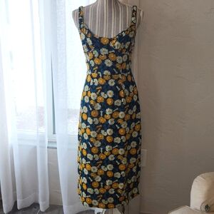 MELLODAY Floral Midi Dress - Navy and Yellow